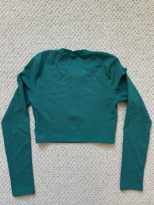 TNA Aritzia Green Long Sleeve Top Crop Waffle S - Image 4