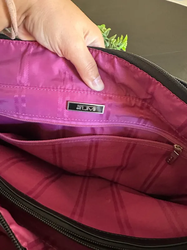 Vintage TUMI Black Nylon & Leather Structured Tote / Business Bag – Pink Lining – Shoulder Strap - Image 13