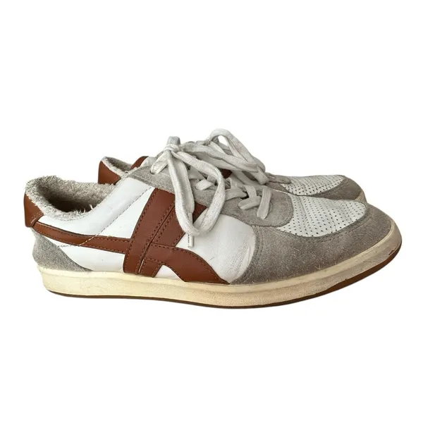 Tory‎ Burch Hank Court Sneakers Women Size 8.5 Brown Cream Lace Up Logo #S103-1 - Image 4