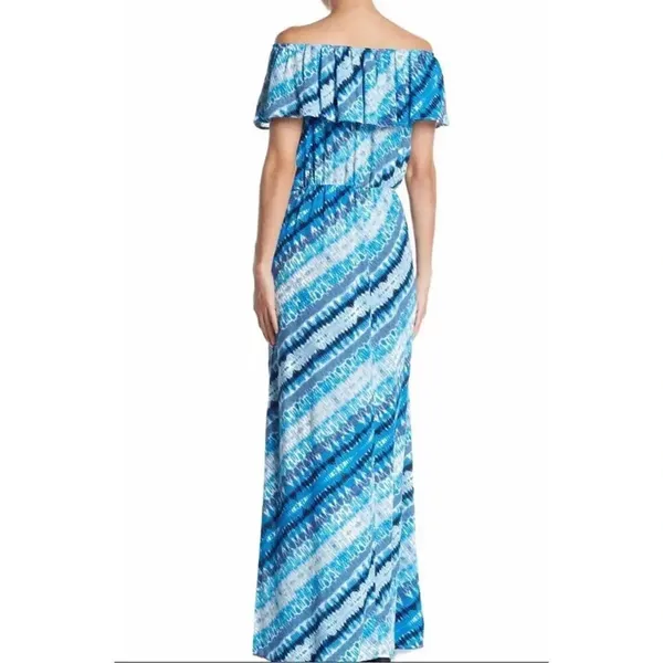 NEW The Vanity Room Women's Small Blue Ruffle Off the Shoulder Maxi Dress v6x - Image 2