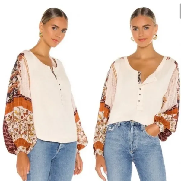 NEW Free People Vintage Combo Light Magic Henley Blouse Small - Image 5