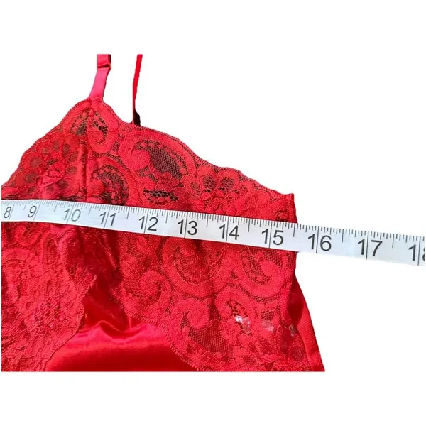Y2K Vintage Red Lace Trim Sheer Solid Cami Tank Adjustable Strap S/M Love - Image 8