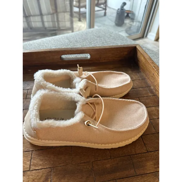 Hey Dude Wendy‎ Corduroy Peach Pink Faux Fur Lined Slip On Loafers Womens Shoes - Image 4