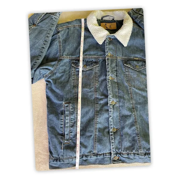Wrangler Sherpa Lined Denim Trucker Jacket Mens L Blue Cotton - TEAR/READ - Image 5