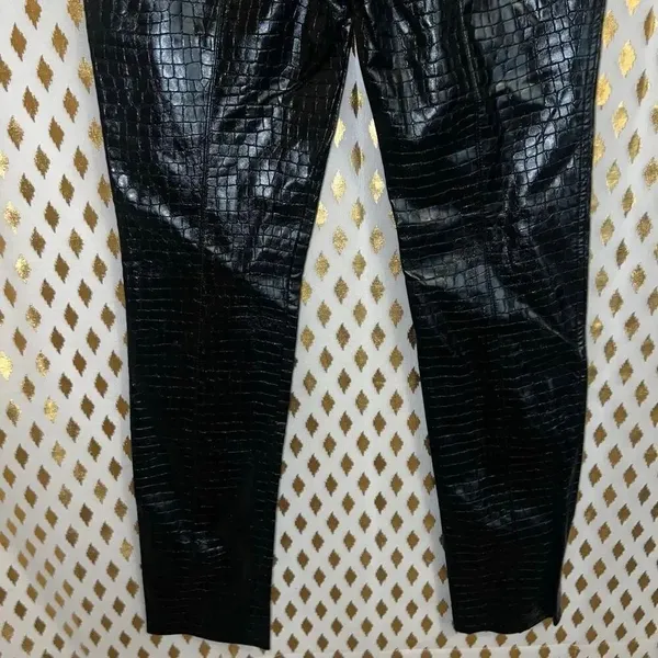 ZARA Faux Leather Trouser Pants Crocodile Embossed Front Hem Slit Black Zara all - Image 6