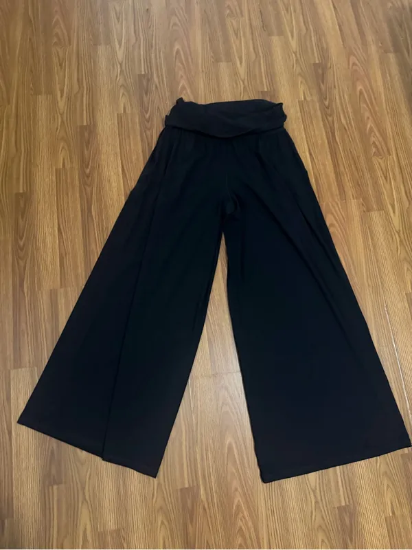 Offline x Aerie Real Me High Rise Super Wide Leg Fold Over Flowy Black Pants M - Image 5