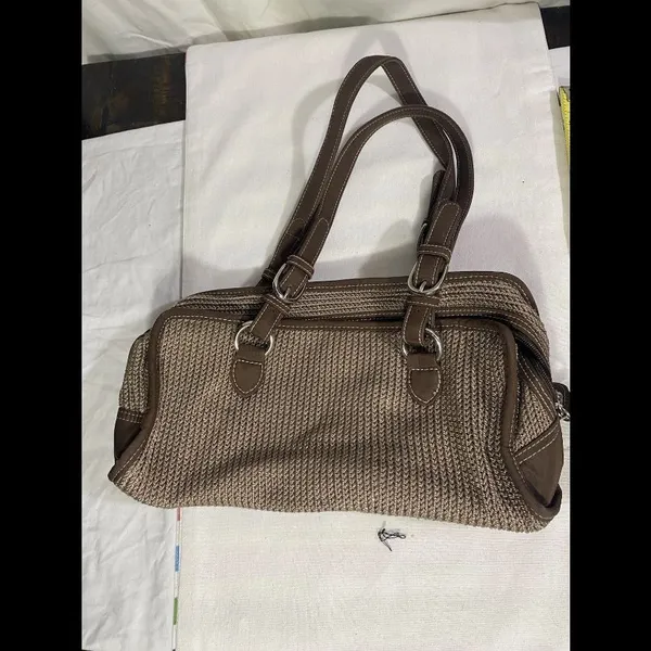 The Sak Woven Crochet Shoulder Bag Brown Taupe Satchel Purse Zip Top - Image 6