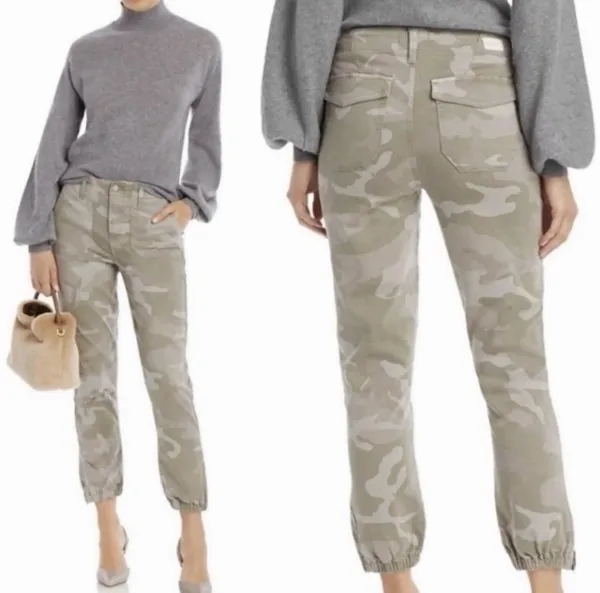 PAIGE Mayslie Jogger Pants Women’s 28 Camo Green Stretch Utility Ankle Zip - Image 2