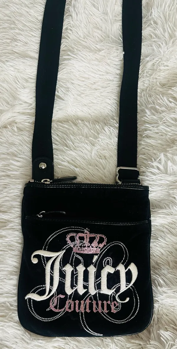 Juicy Couture Y2K Black Velour Crossbody Bag - 2011 Vintage Pink Sparkles - Image 12