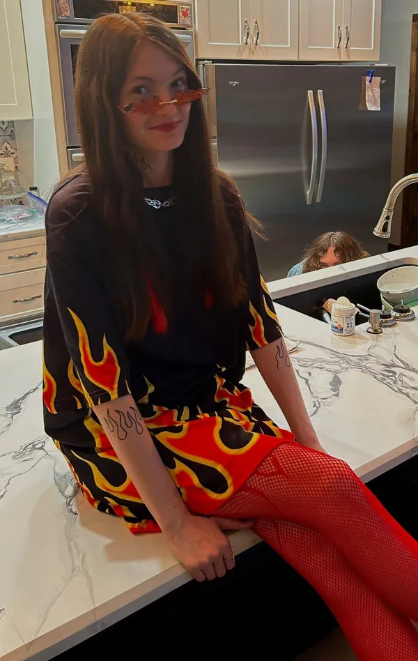 SheIn Fire Print T-Shirt Dress - Image 4