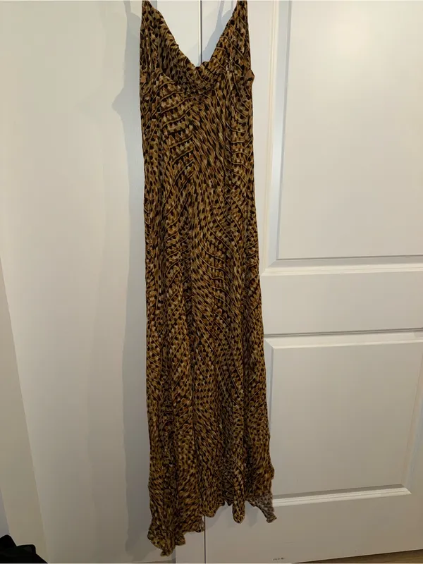 Parker Brown Printed Slip Maxi Dress with Spaghetti Straps - Image 2