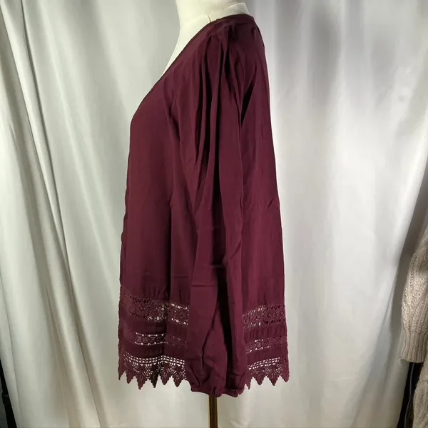 ARIAT Burgundy Long Sleeve Top with Lace Trim‎ Womens Size M - Image 7