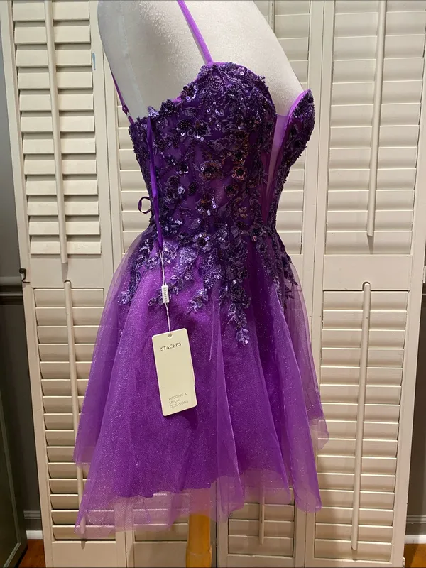Stacees sparkly glitter A-Line short homecoming dress corset top ballerina - Image 6