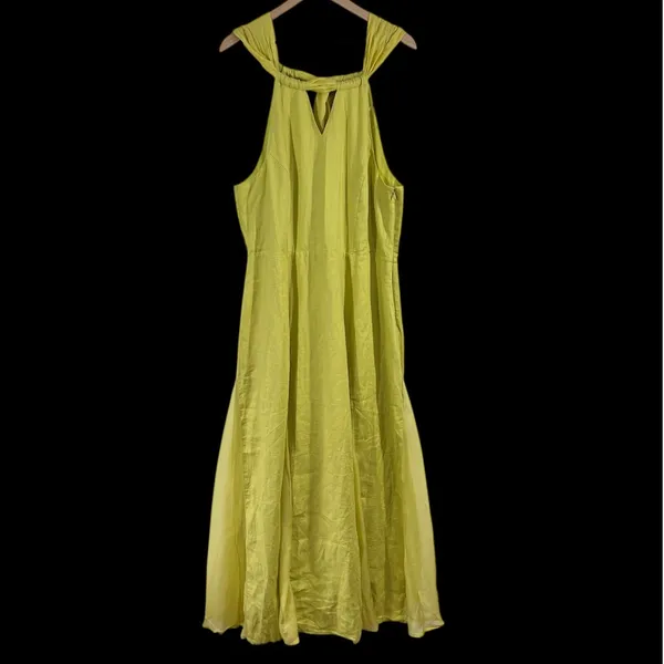 Soft Surroundings‎ Soliloquy Linen Silk Halter Maxi Dress Linden Green Large NWT - Image 3
