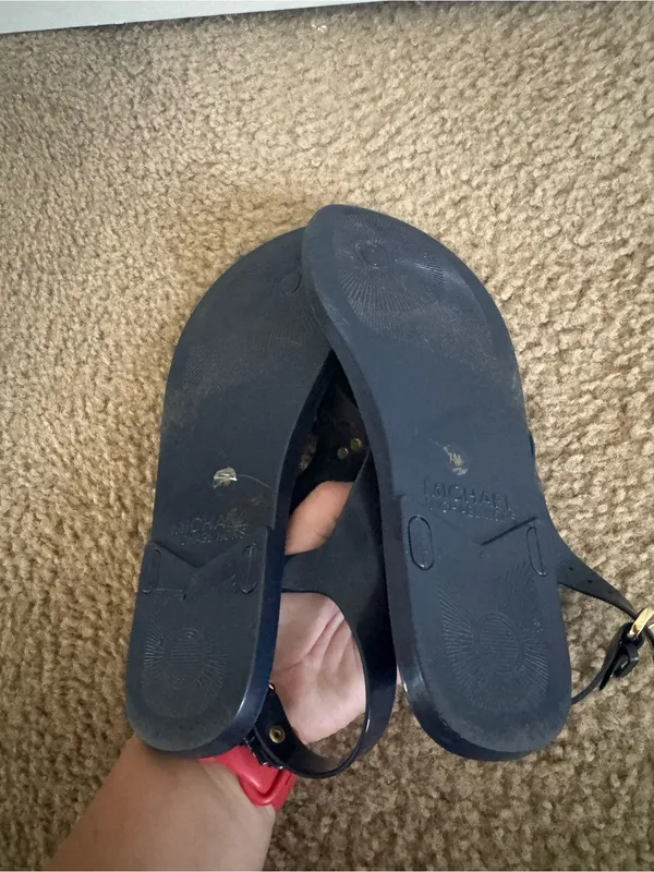 Michael Kors Jenna Navy Blue Jelly Thong Sandals MK Logo Size 7 - Image 4