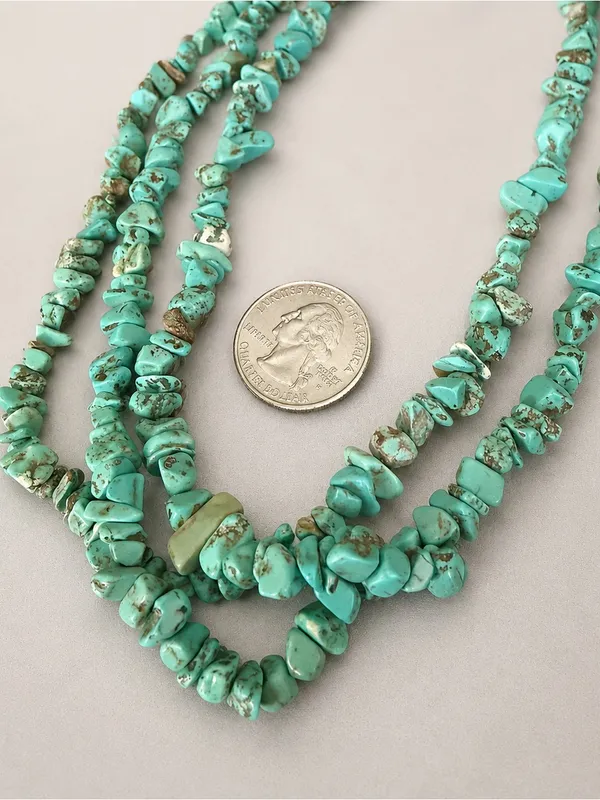 Turquoise Southwestern Chip Triple Strand Necklace With Silver Colored Metal - Image 2