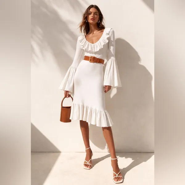 NWOT Staud White Cream Elrow Knit Midi Dress - Image 2
