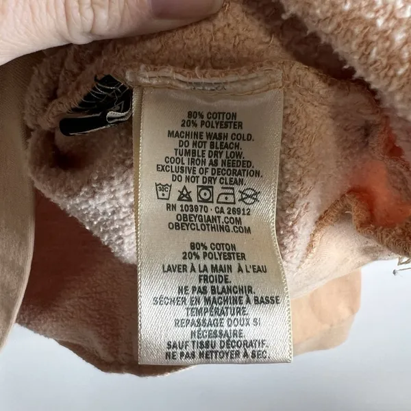 Obey Hoodie Crop Peach Womens Size Large Graphic Print Back Outdoor‎ - Image 8
