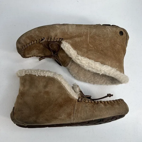 UGG Sz 8 Alena Moccasin‎ Slippers 1004806 Shearling Chestnut Suede Bootie Shoe - Image 3
