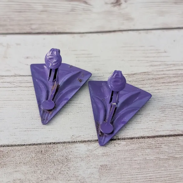 Vintage Clip On Earrings Retro Deep Purple Statement Triangle 1.25" large - Image 5