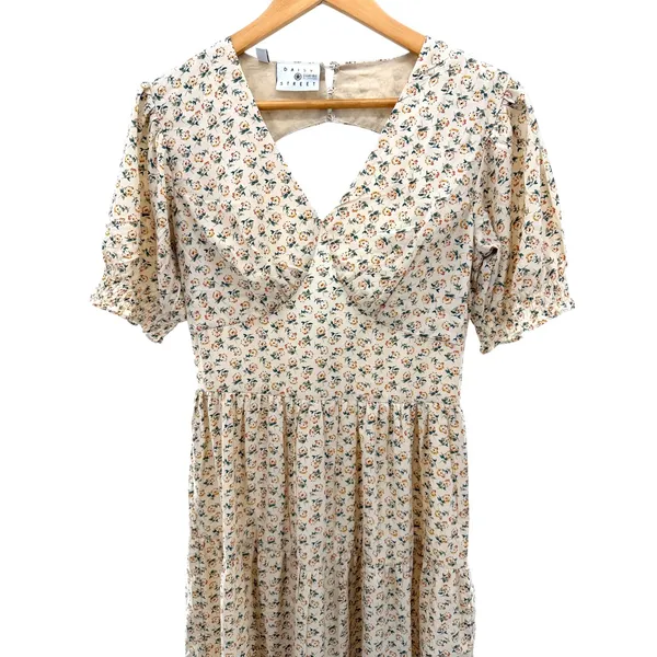 Daisy‎ Street Tiered Cutout Midi Dress Floral Cream V-Neck Keyhole Back Size M - Image 4