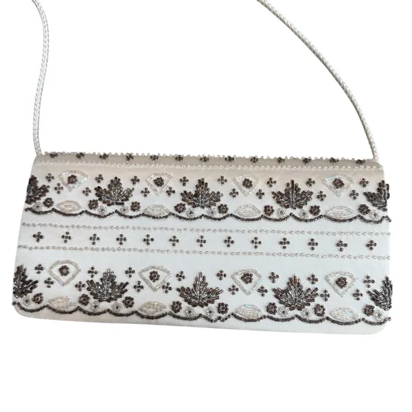 Vintage La Regale Beaded Satin Evening Bag Cream Brown Artsy‎ Fairycore Ethereal - Image 3