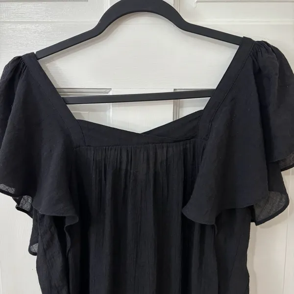 ANTHROPOLOGIE Maeve XS Black Flutter Sleeve Whimsigoth Flowy Top Semi‎ Sheer - Image 3