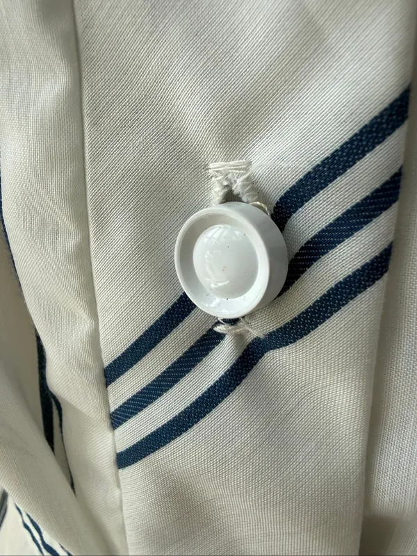 Vintage 70s British Lady House Dress White Blue Stripe 22 2X 3X - Image 6
