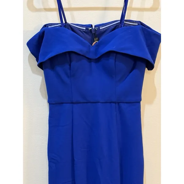 Bariano Australia Off Shoulder Sweetheart Neck Dress Gown With Train Blue Size 4 - Image 4