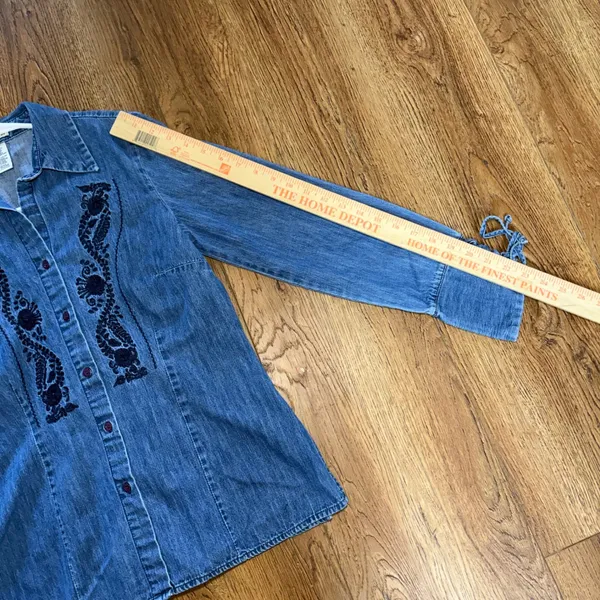 VTG Faded Glory Denim Embroidered Top Womens Small Blue Corset Back Boho Western - Image 7