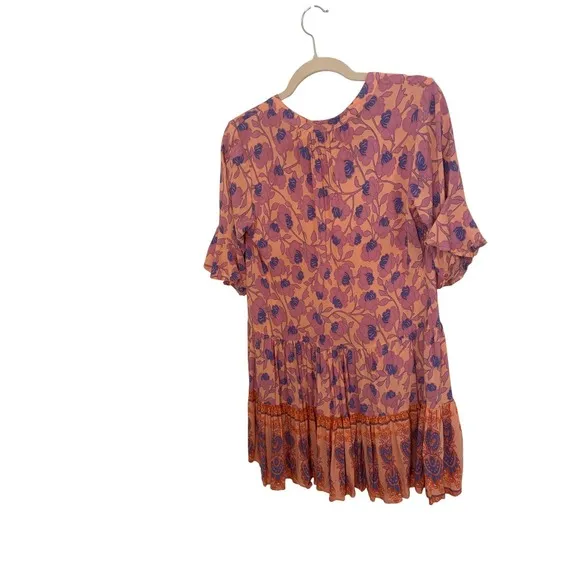 Petal + Pup Mini Dress 4 Peach Floral Paisley Tiered‎ Boho Cottagecore Pockets - Image 3