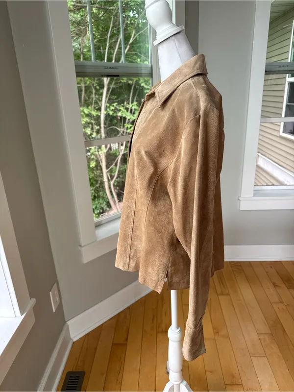 Vintage 90s Y2K Coldwater Creek Suede Fitted Button-Front Jacket in Camel Tan L - Image 2