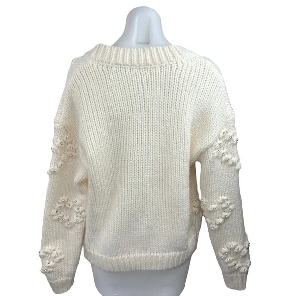 Self-Same Women's White Knitted Long Sleeve Button Up Cardigan Sweater Top Sz S - Image 2