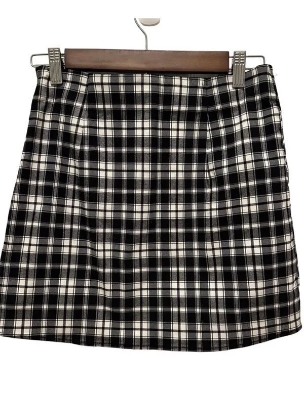 Garage Black and White Plaid Wrap Mini Skirt Size XS - Image 3