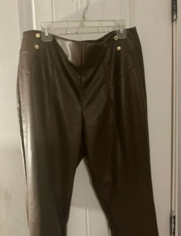 Marc New York Woman Brown Full Control Waistband Faux Leather Pants, Size M NWT - Image 2