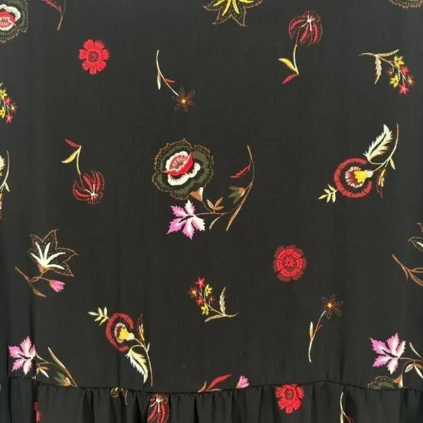 Old Navy Womens Floral Long Sleeve Velvet Trim Peasant Swing Dress Black Size XL - Image 12
