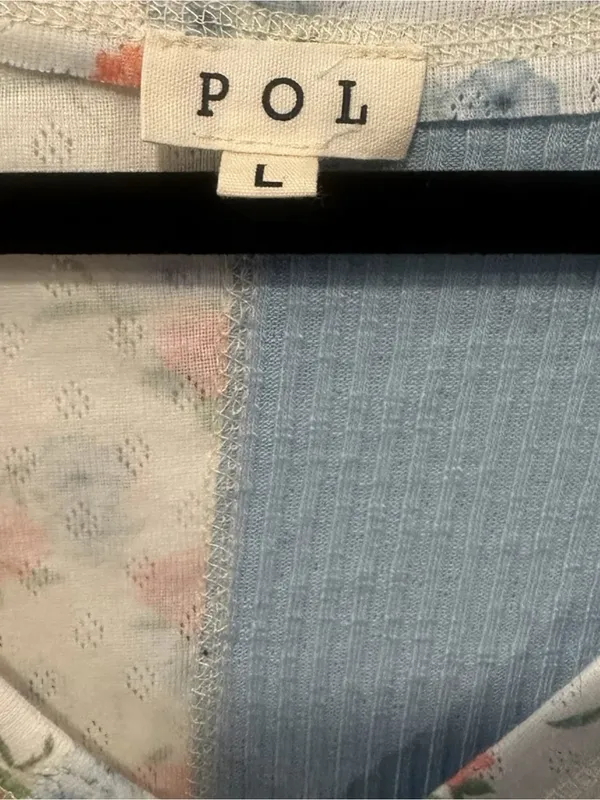 L POL Light Blue and Floral Patchwork V-Neck Top - Image 4