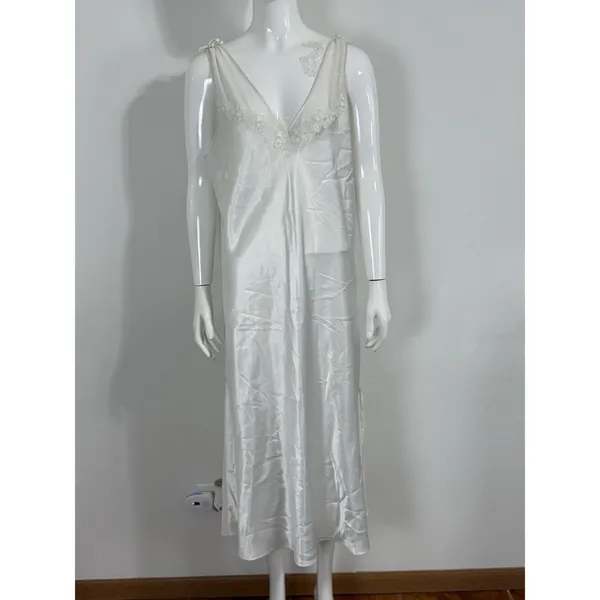 Oscar de la Renta Pink Label Women XL Satin Nightgown Long Robe Set Ivory Bridal - Image 2