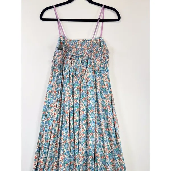 Free People Maxi Dress Blue Molly Jo Floral Button Down Cutout Back Smocked XS - Image 12