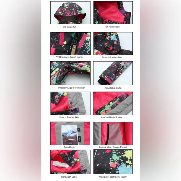 GSOU SNOW Paint Splatter Snowboarding Insulated Jacket Size XS Regular Fit NWOT - Image 8