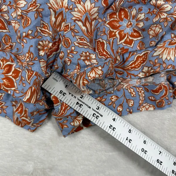 Rachel Zoe Blue Floral Linen Blend Short Sleeve Button Down Pajama Set Small‎ - Image 8