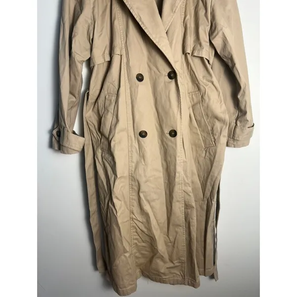 H&M Divided Womens Beige Cotton Twill Double Breasted Trench Coat Belted Size M‎ - Image 3