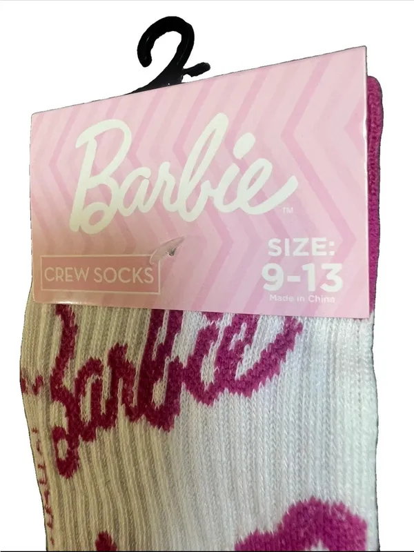 Barbie Crew Socks Pink and White Adult 9-13 Barbiecore Fun Novelty - Image 2