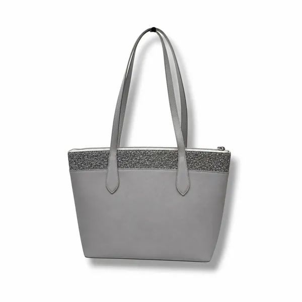 Kate Spade Tote Bag Womens Grey Saffiano Leather Silver Glitter‎ Trim Zip Top - Image 2