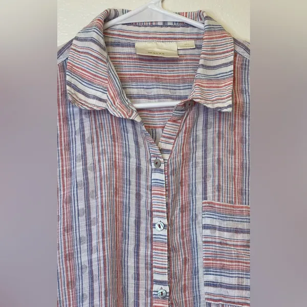 Maeve Anthropologie Breckenridge Striped‎ Polka Dot Button Boho Shirt Size S - Image 11