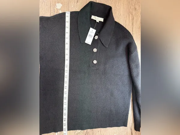 Loft Jewel Button‎ Polo Sweater in black NWT SIZE small - Image 5