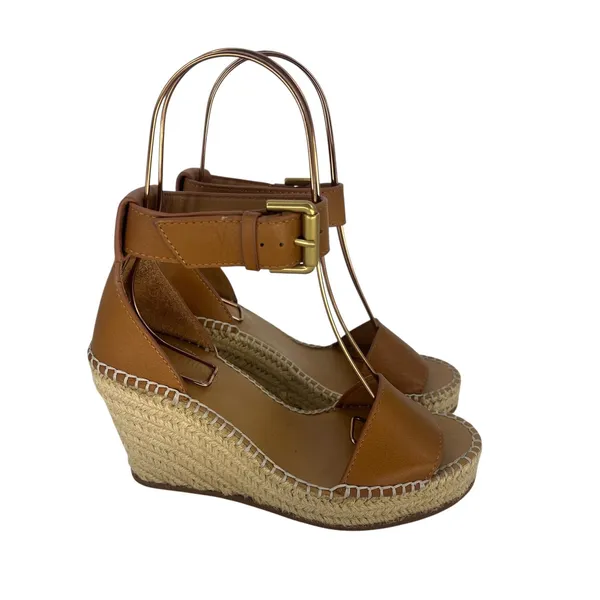 See by‎ Chloe Glyn Leather Espadrille Wedge Sandals Brown Size 36 - Image 6