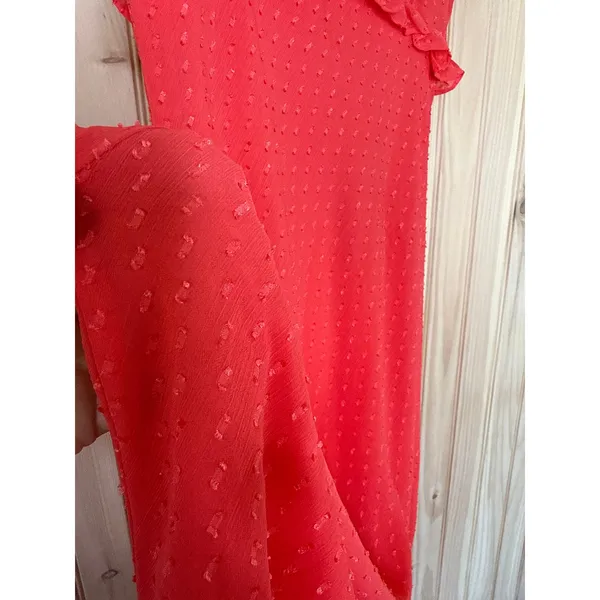 NWT Lulus Lulus Valonia Red Orange Ruffled Clip Dot Empire Waist Midi Dress Sz M - Image 6