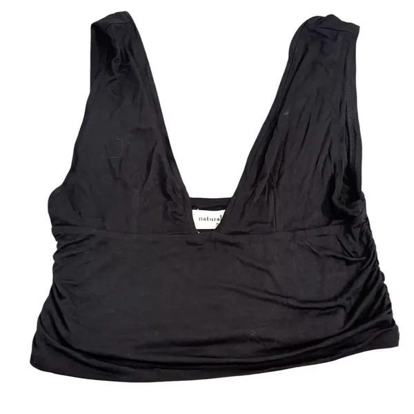 Natural Life NWT Womens Black Deep‎ V-Neck Ruched Crop Top Tank Medium TOP001711 - Image 2