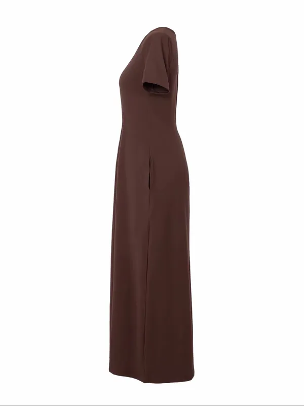 Women's round-Neck Short Sleeve Maxi Dress - Brown - Image 4